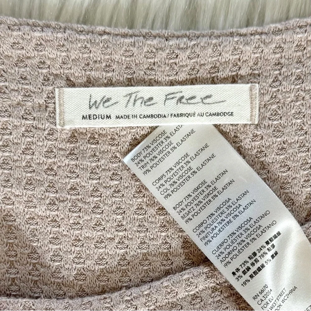 Free People Beige Split Hem Thermal Knit Relaxed Fit Long Sleeve Top M - Picture 10 of 12